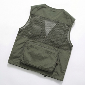 Olive Green Multi Pocket Tactical <b>Utility</b> <b>Vest</b>| Zip Up Mesh Back <b>Vest</b>| Heavy Duty sleeveless <b>Vest</b>| Custom OEM Manufacturer - Product Image 2