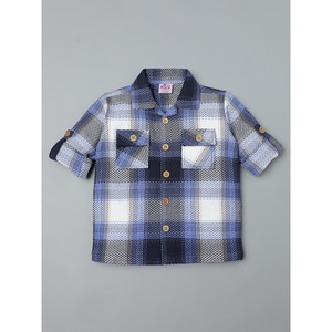 เสื้อเชิ้ตผ้าฝ้ายลายสก๊อตสีน้ำเงินและสีขาวสำหรับเด็กผู้ชาย - Product Image 1