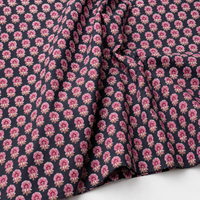 Ensemble de tissus en coton imprimé à la main, motif floral foncé et rayures Buta, pour confection de robes, Kurta, Dupatta, artisanat et vêtements.