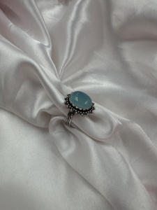 Natural Blue Chalcedony Oval Silver Plated Ring Handmade Statement Gemstone Ring Vintage Adjustable Fashion Jewelry for Women - Product Image 4