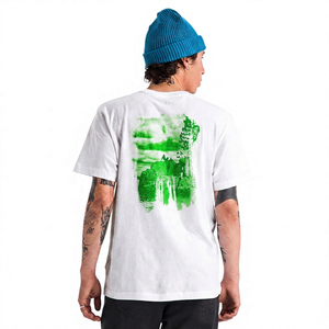 T-shirt blanc à manches courtes pour homme avec imprimé nature bleu au dos, coupe classique, col rond, jersey décontracté, tricoté 100% coton - Product Image 6