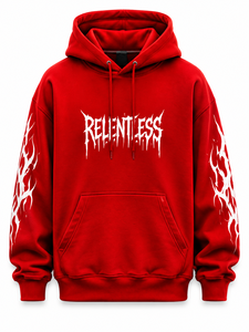 เสื้อฮู้ดสีแดงแบบไม่มีลาย แบรนด์ Relentless สำหรับผู้ชาย สไตล์สตรีทแวร์ ทรงปกติ ผ้าฝ้ายเฟรนช์เทอร์รี่ พิมพ์ลายโลโก้ด้านหน้า แขนเสื้อลายเปลวไฟ - Product Image 1