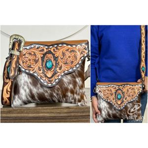 Sac à bandoulière en cuir de vachette fait main au design élégant pour femme, sac à main de style western grande capacité, sacoche bandoulière - Product Image 1