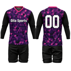 ชุดวอลเลย์บอลชาย สีม่วงดำ แบบซับลิเมชั่น เสื้อแขนยาวและกางเกงขาสั้น ชุดกีฬาระบายอากาศได้ดี เหมาะสำหรับการฝึกซ้อม - Product Image 1