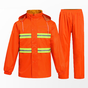 Traje de trabajo impermeable de alta visibilidad con rayas reflectantes naranjas, conjunto unisex de chaqueta y pantalones de poliéster - Product Image 3