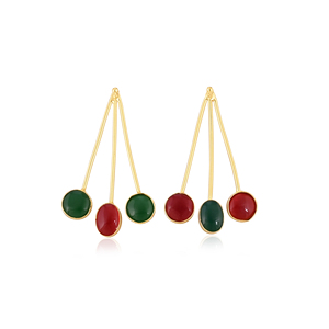 Stylish Garnet Hydro & Green Onyx Stone <b>Dangle</b> <b>Earrings</b> Handmade Brass Jewelry for Women - Product Image 1
