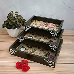 Vintage Style <b>Gold</b> Metal <b>Tray</b> Embossed Decorative <b>Serving</b> <b>Tray</b> for Tea Coffee Snacks Home Decor - Product Image 2