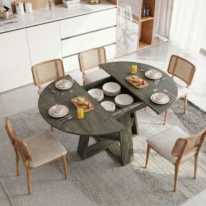 Tavolo da Pranzo Ovale Moderno per Cucina, 110-150 cm, Base in Legno Estensibile con Pannelli Rimovibili, Salvaspazio per 4-8 Persone - Product Image 4