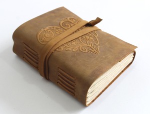 Rustic Charm With Decorative Leather Strings Stitching The Spine Lovely Vintage Embossed With The Heart Design Leather Journal - Product Image 2