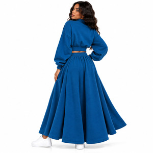 Casual Lounge Manufacturer Blue Mock Neck Cropped Sweatshirt <b>Maxi</b> <b>Skirt</b> Custom Chenille Embroidery Women's Tracksuit Fleece OEM - Product Image 3
