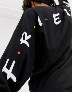 T-shirt à manches longues surdimensionné avec logo Friends pour hommes, en jersey de coton noir, décontracté, col rond, imprimé au dos - Product Image 2