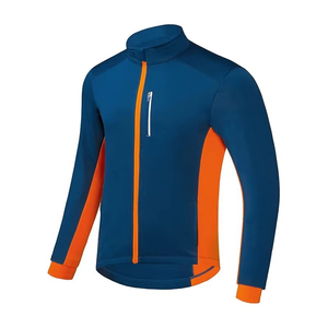 <b>Men's</b> Blue Orange Long Sleeve <b>Cycling</b> Jersey Full Zip Windproof Quick Dry 100% Polyester <b>Jacket</b> Color Blocked Design - Product Image 1
