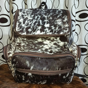 Western Style Genuine Leather Hair on Portable Zipper Letter Backpack Cowhide Travel <b>Laptop</b> School Rucksack Bag HNBP-0053 - Product Image 1