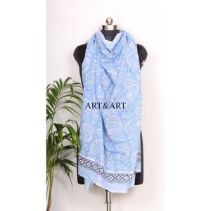 Pareo de Playa de Lujo Hecho a Mano en India para Mujer, Estampado a Bloque, Elegante Bufanda/Lenço Largo Liso de Algodón Puro Tejido para la Temporada de Verano - Product Image 1