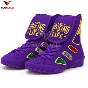 Chaussures de boxe professionnelles en cuir léger sur mesure, No Boxing No Life, en cuir rouge, antidérapantes. - Product Image 2