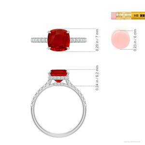 Bague de fiançailles en or massif 14 carats avec rubis taille coussin et double halo caché, faite à la main, bijoux fins personnalisés pour mariage - Product Image 4
