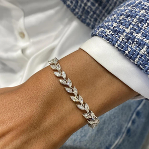 925 Silver Moissanite Bracelet Marquise Cut Leaf Vine Link Sparkling Wedding <b>Gift</b> for Women - Product Image 3