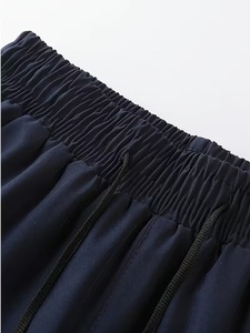 Custom Logo Men's Navy Blue Running Shorts With Black Inner <b>Layer</b> Drawstring Waist Sporty Style Quick Dry Fabric Short Length - Product Image 2