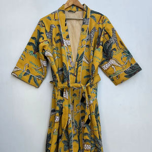 Bata Kimono de Algodón con Estampado Animal, Suave y Absorbente, Ajuste Relajado, para Spa y Uso Doméstico - Product Image 1