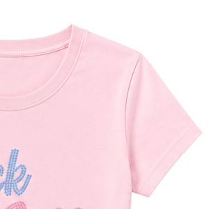 T-shirt rose à manches courtes et col rond pour adolescentes avec motif en strass, idéal pour l'école, le quotidien et le streetwear, vêtement confortable. - Product Image 6