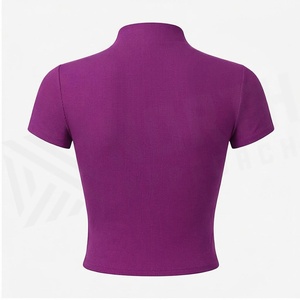 North Approach Ribbed Turtleneck Crop Top Short Sleeve Sweat Wicking Yoga Wear Women's Sportswear - Product Image 3