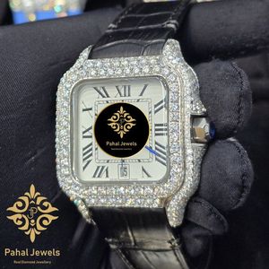 Reloj de Lujo Pahal Jewels con Diamantes Cuadrados, Caja de Acero Inoxidable, Correa de Cuero, Movimiento de Cuarzo Analógico, Visualización de Fecha, Unisex - Product Image 2