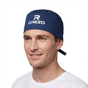 Casquette chirurgicale unisexe OREZO en coton bleu tissé, écologique et confortable, avec lien à nouer pour usage hospitalier - Product Image 3