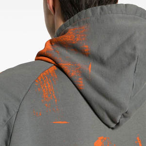 Sweat à capuche homme gris et orange à imprimé graphique, pull à capuche doux et confortable à manches longues, coupe décontractée - Product Image 6