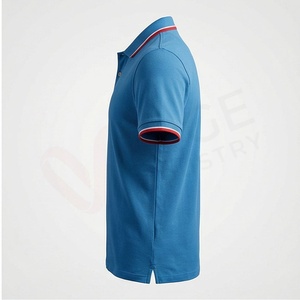 Polo à manches courtes bleu pour homme, en coton piqué, décontracté, respirant, coupe classique, design tricoté uni - Product Image 3
