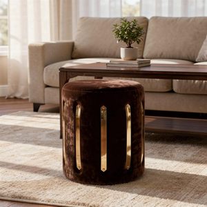 Velvet Round Golden Multiple Strip <b>Ottoman</b> Office <b>Stool</b> Foot Rest <b>Stool</b> Linen Fabric Padded Seat Pouf <b>Ottoman</b> with Round Shape - Product Image 1