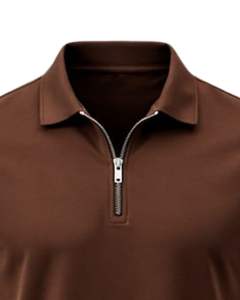 Polo en coton marron foncé pour homme avec col demi-zip, coupe ajustée, manches courtes, tenue décontractée d'été, fabricant OEM, approvisionnement en gros - Product Image 5