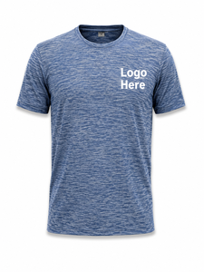 Men's Blue Marled Short Sleeve T-<b>Shirt</b> Regular Fit O-Neck Breathable Knitted <b>Polyester</b> Casual Printed Logo Front - Product Image 2