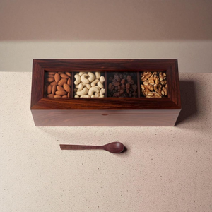 Boîte à épices en bois avec 4 grands compartiments et cuillère, boîte à masala de cuisine, boîte à épices en bois Namak Dani, récipient de rangement pour épices multifonctionnel - Product Image 4