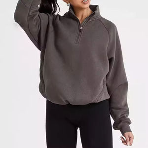 Sweat-shirt pull à demi-zip oversize pour femme grande taille, avec logo brodé personnalisé, cordon de réglage à l'ourlet, décontracté, tricoté, pour le printemps et la détente - Product Image 5