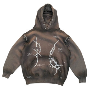Oversized Men's Hooded Sweatshirt Cotton Knitted Streetwear Print Front Pocket Regular Sleeve Autumn Dark <b>Brown</b> - Product Image 1