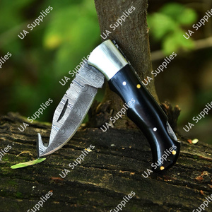 Couteau tactique pliant à lame bevelée en acier Damas pour le camping, la chasse, la randonnée, la pêche, les activités intérieures et extérieures - Product Image 5