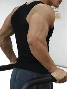 High Quality Athletic Wear Drop Armhole Training <b>Vest</b> Slim Fit Workout Men's Tank Tops Men's Black Ribbed Tank Top O-Neck Casual - Product Image 3