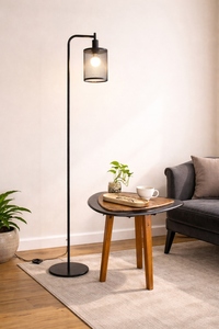 Lámpara de pie industrial de malla, luz de pie moderna, lámpara de lectura de metal negro, decoración minimalista para el hogar, iluminación interior al por mayor - Product Image 1