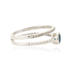 Bague double en or blanc 14 carats massif avec saphir bleu et diamants de qualité supérieure, élégante, faible MOQ, vente en gros, meilleur prix, bijoux - Product Image 5