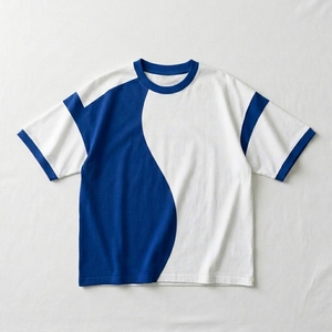 เสื้อยืดคอกลมแขนสั้นผ้าฝ้ายสีน้ำเงินขาวแบบบล็อกสีสำหรับผู้ชายคุณภาพสูงขายส่งตามสั่ง ทรงปกติ สไตล์ลำลอง - Product Image 2