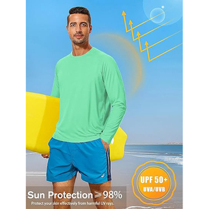 Bulk Mens Long Sleeve Rash Guard Mint Green <b>SPF</b> 50 Plus UV Sun Protection Swim Shirt Factory Direct Custom Swimwear Tee - Product Image 4