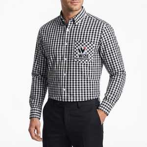 Chemise habillée à manches longues pour homme WIZE INTERNATIONAL, à carreaux noirs et blancs, col boutonné, style décontracté chic, pour l'automne - Product Image 1