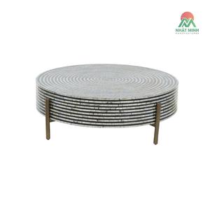 Mesa de centro redonda moderna Nhat Minh con incrustaciones de nácar y patas de hierro, mueble para sala de estar - Product Image 2