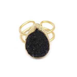 Elegante tinta azul Druzy anillo de piedras preciosas chapado en oro forma de pera anillo de latón ajustable hecho a mano diseñador Druzy joyería de piedras preciosas - Product Image 4