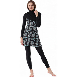 Oem Wholesale Women's Modest <b>Islamic</b> Burkinis High Cut <b>Print</b> Spandex/Polyester Swimwear 2 Piece Set Breathable Crew Neck Front - Product Image 1