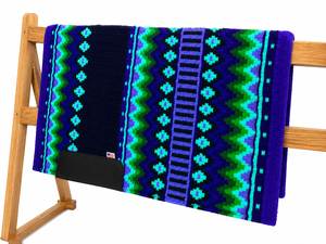 Manaal Enterprises Classic <b>Blue</b> Geometric Pattern Western Equestrian Saddle Pad Cotton Material Fleece Lined Wool Shell Horse - Product Image 2