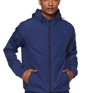 <b>Men's</b> Blue Hooded Windproof Racer <b>Jacket</b> With Zipper Closure Casual Autumn Wear - Product Image 1