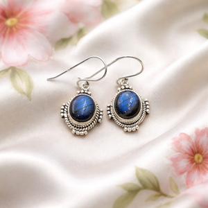 Boucles d'oreilles pendantes en labradorite bleue, argent sterling 925, plaqué or rose et or jaune, bijoux bohèmes faits à la main, cadeau - Product Image 1