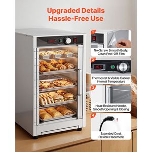 Gabinete Calentador de Alimentos Eléctrico Comercial de 5 Niveles con Puerta de Vidrio, Estantes Ajustables, Acero Inoxidable, Control Automático de Temperatura - Product Image 6