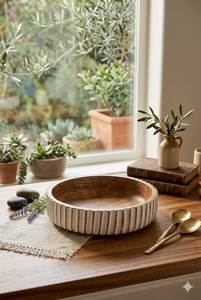 Tazón de madera tallado a mano estilo Wabi-Sabi, con vetas naturales, centro de mesa decorativo, platos de madera para servir en el hogar y la cocina. - Product Image 6